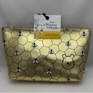 Disney Winnie the Pooh Honeycomb Bee Gold Makeup Travel Pouch Bag NWT